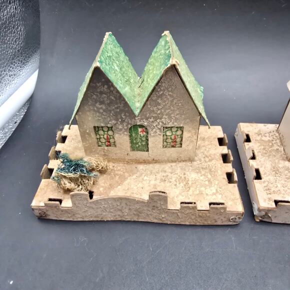 Vintage Paper Putz Houses Set of 5 Glitter Mica Christmas Village - Picture 7 of 12